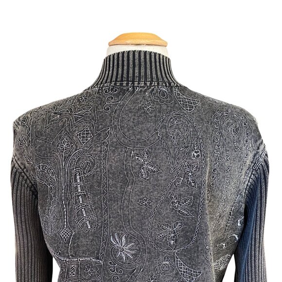 Vintage Chico’s Washed Denim Embroidered Jacket Western Whimsigoth Grunge-M - Picture 12 of 15
